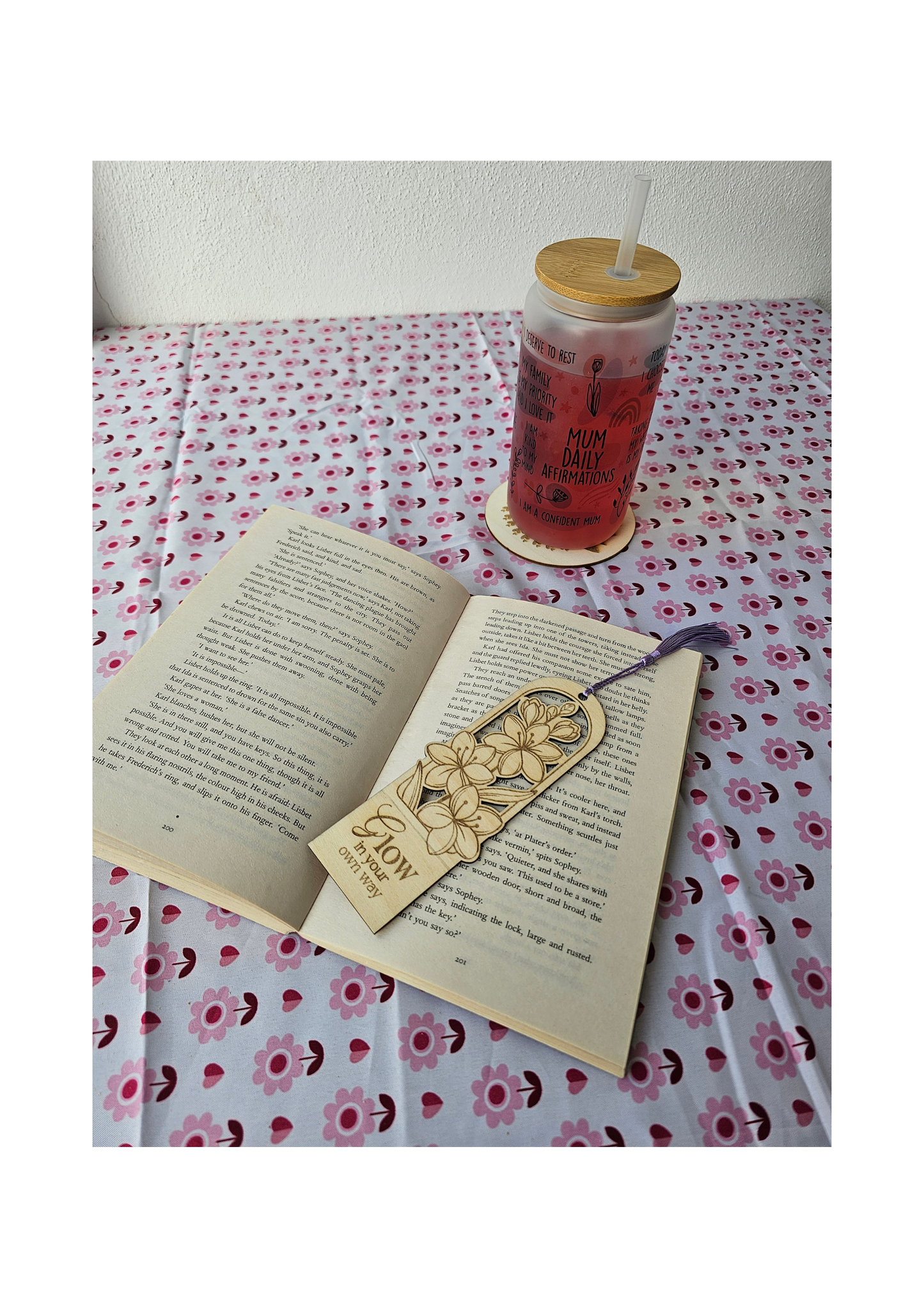 Glow Your Own Way - Summer Floral Wooden Bookmark