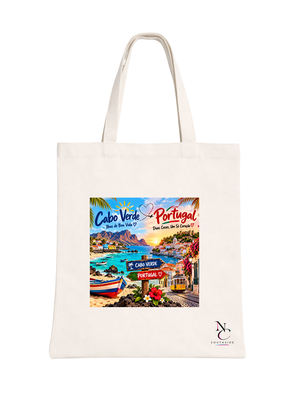 Cabo Verde to Portugal Link, Ilhas de Boa Vida, Duas Casas, Um Só Coração – Hello Africa Collection – Printed Tote Bag