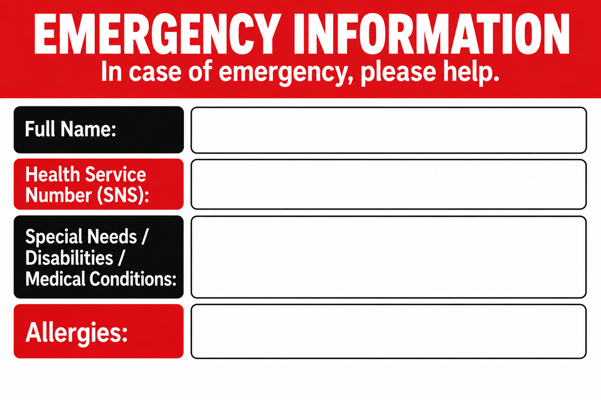 In Case of Emergency (ICE) Information Card