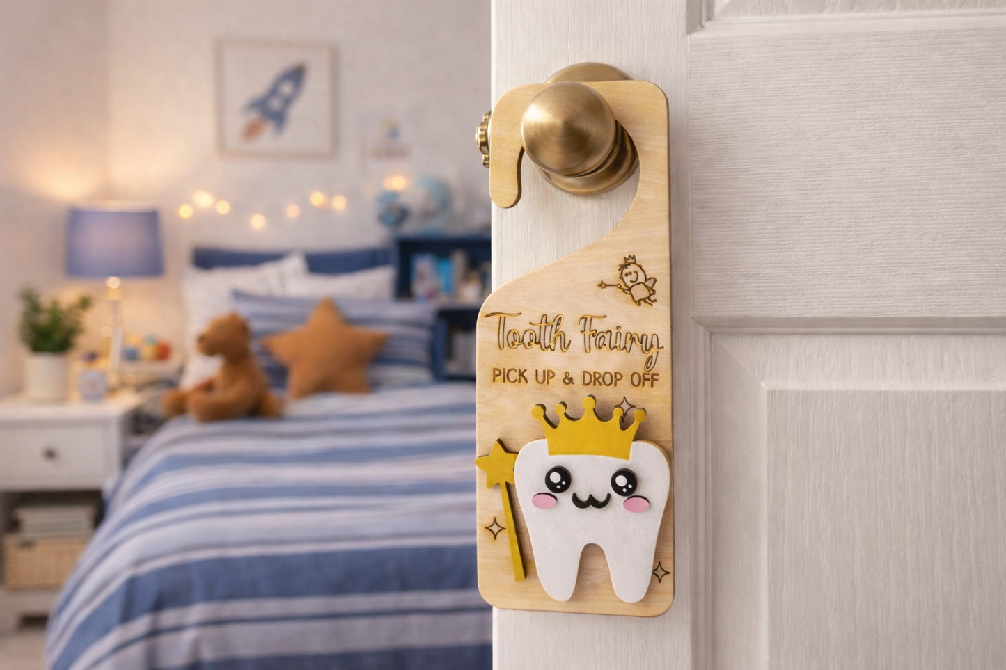 Tooth Fairy Post Box – King Arthur the Tooth | Wooden Tooth Fairy Door Hanger