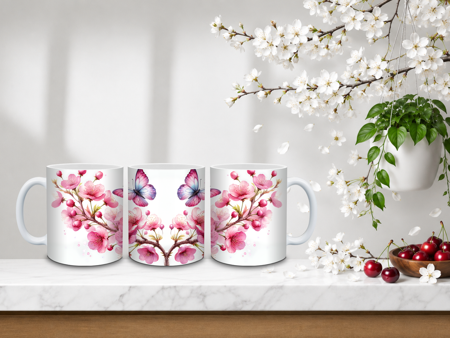 Pink Butterfly Blossom – 11oz Ceramic Coffee Mug 🍒