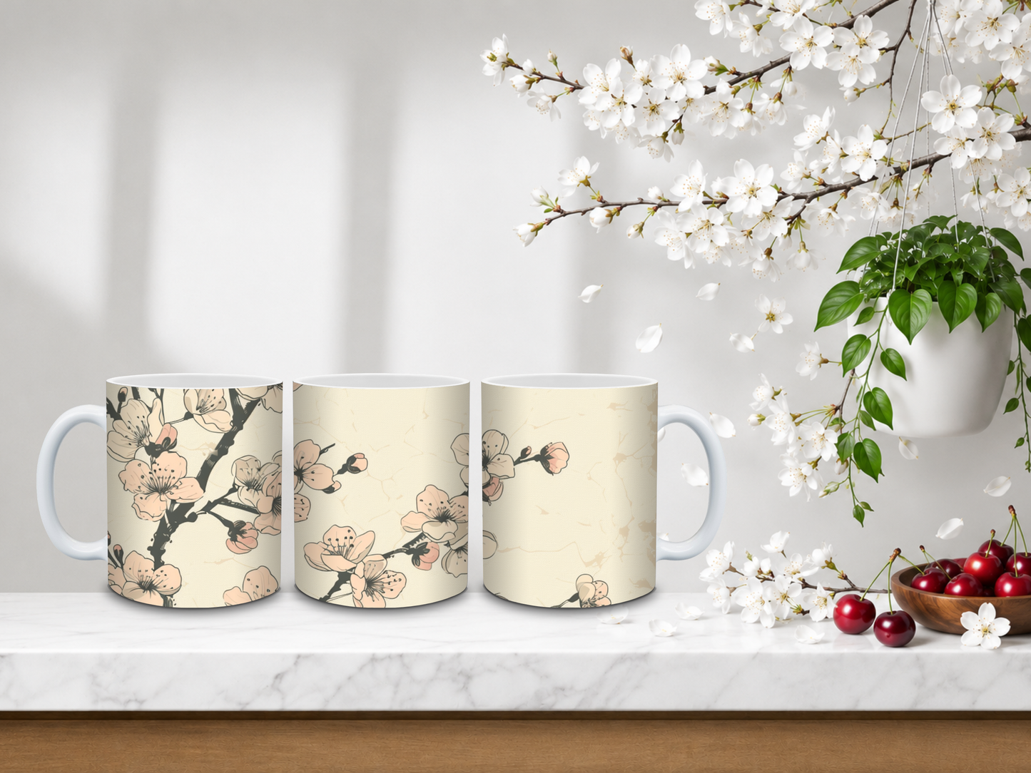 Vintage Blossom Cream – 11oz Ceramic Coffee Mug 🍒