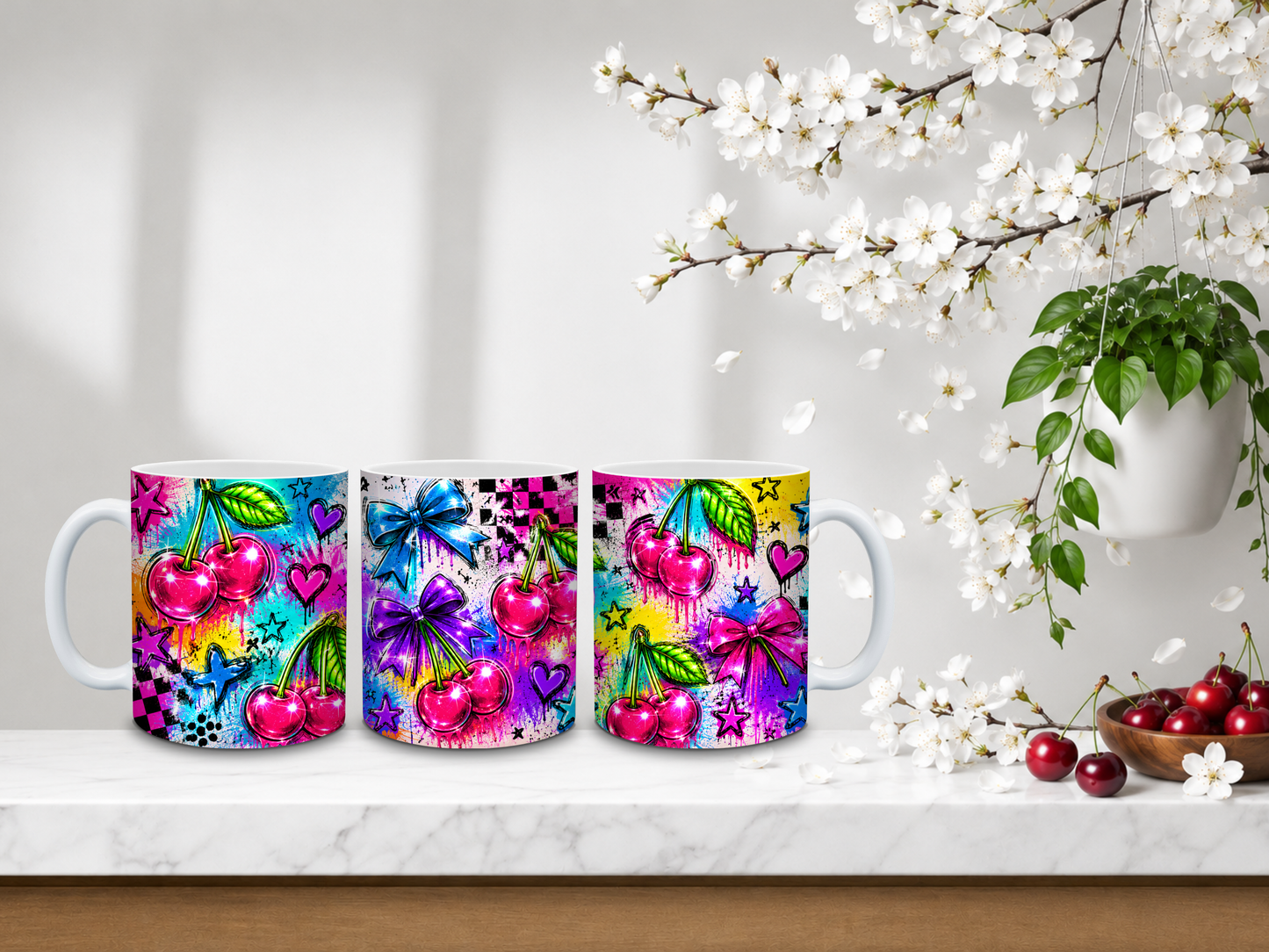 Graffiti Cherry Pop – 11oz Ceramic Coffee Mug 🍒