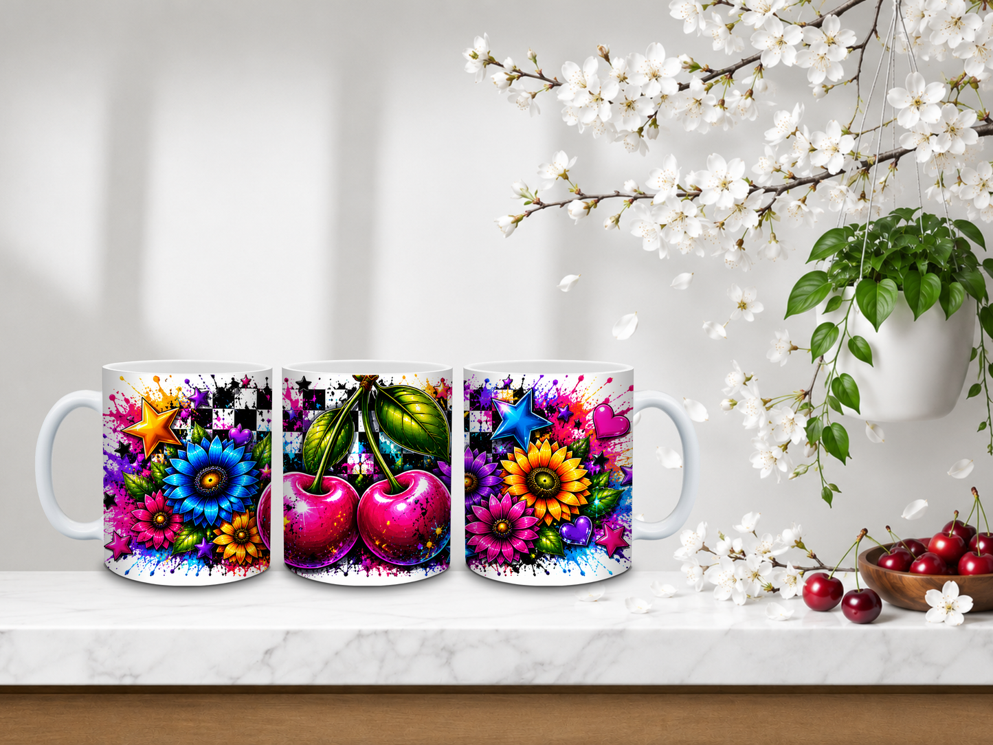 Electric Cherry Garden – 11oz Ceramic Coffee Mug 🍒