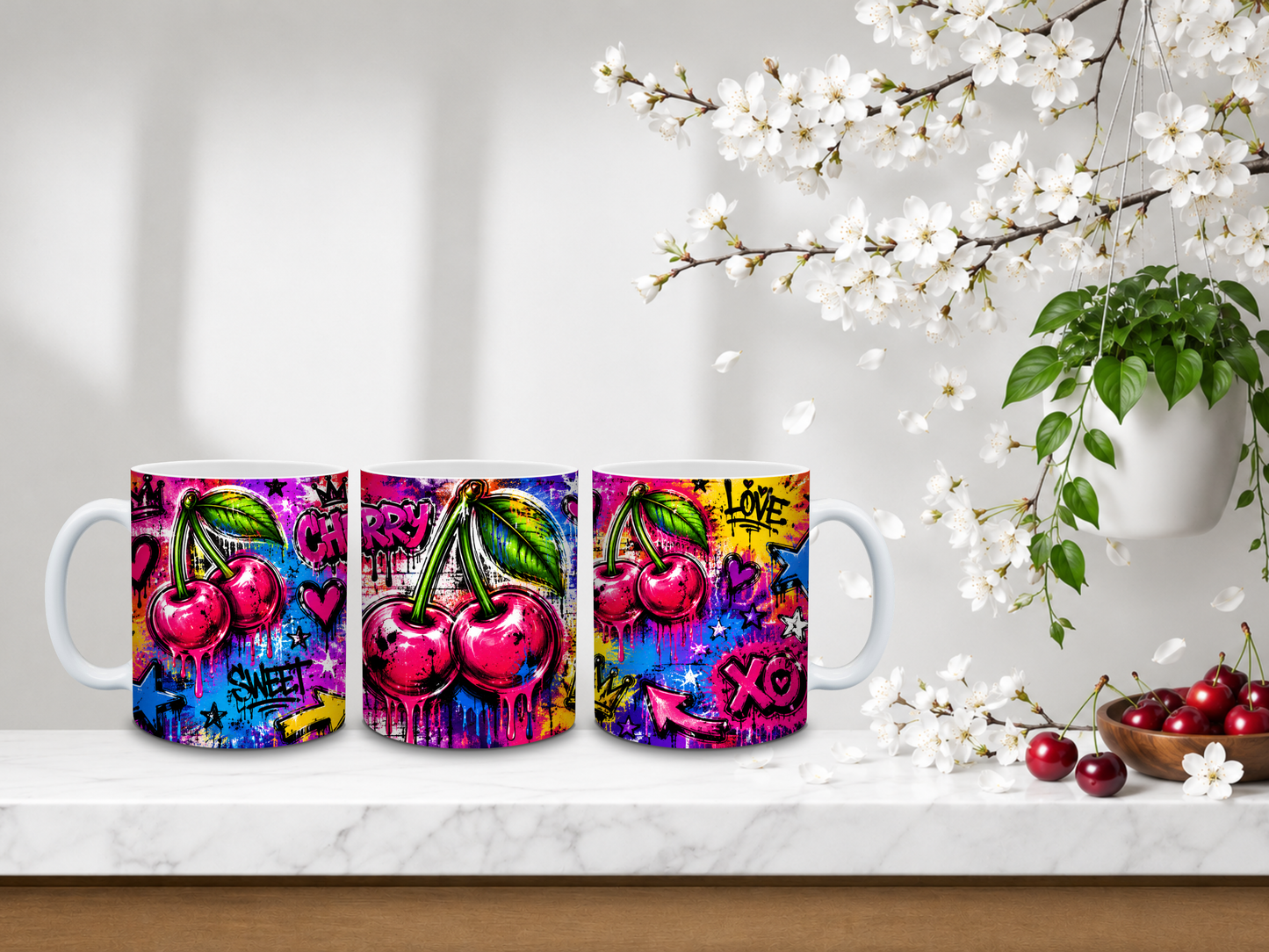 Graffiti Cherry Love – 11oz Ceramic Coffee Mug 🍒