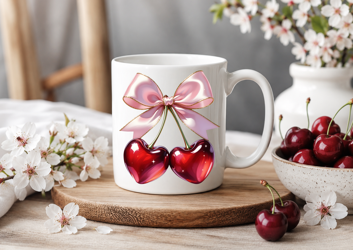 Coquette Cherry Bow – 11oz Ceramic Coffee Mug 🍒