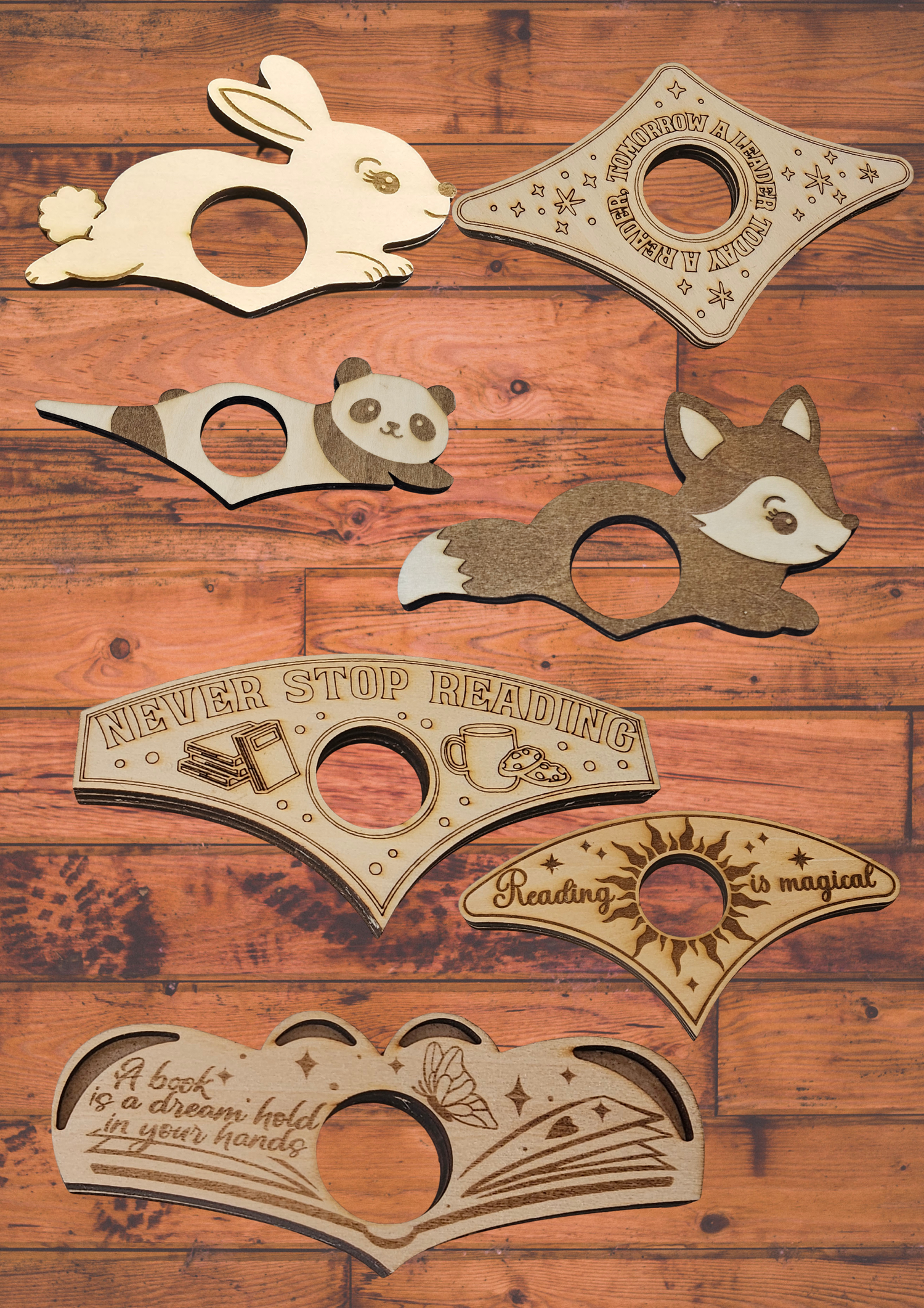 Book Buddy Collection – Wooden One-Handed Reading Holders