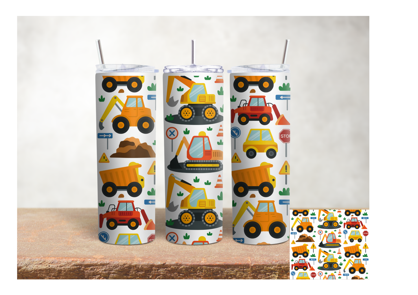 Construction Trucks – 20oz Stainless Steel Insulated Tumbler