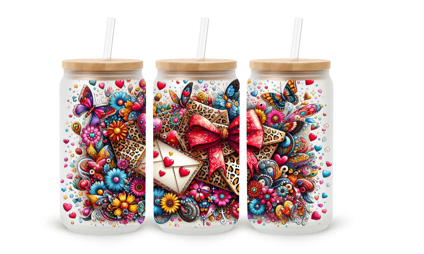 Copos Tumbler de Vidro de 530ml com Padrão Floral e Leopardo