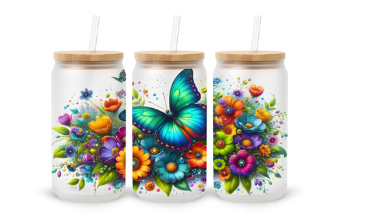 Copo de Vidro tipo Lata Borboleta Brilhante - 530ml