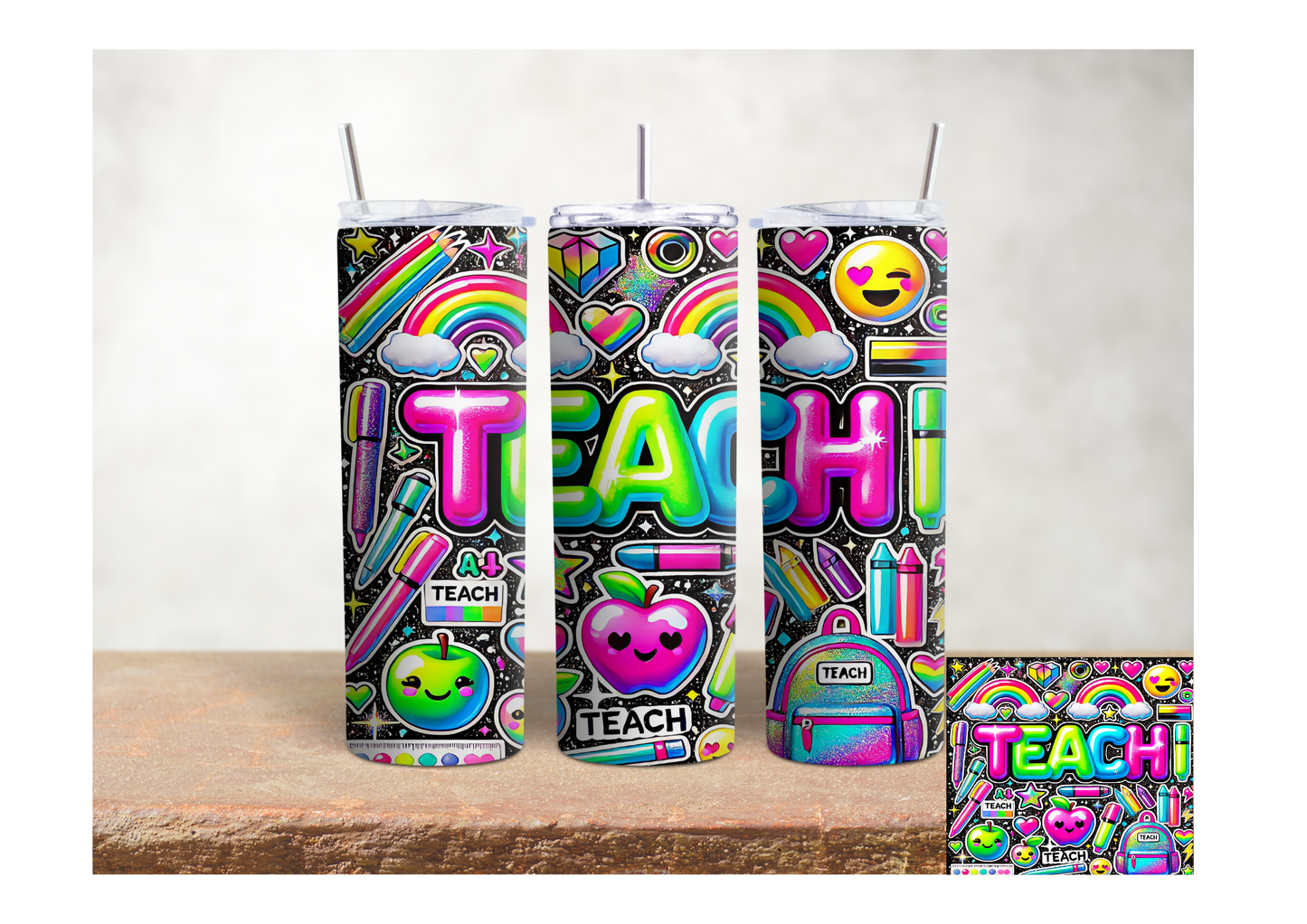 Copo Térmico Isolado em Aço Inoxidável 20oz - Neon Doodles (Professor)