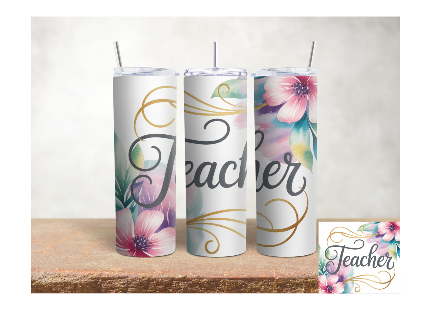 Elegant Floral Teacher – 20oz Stainless Steel Insulated Tumbler