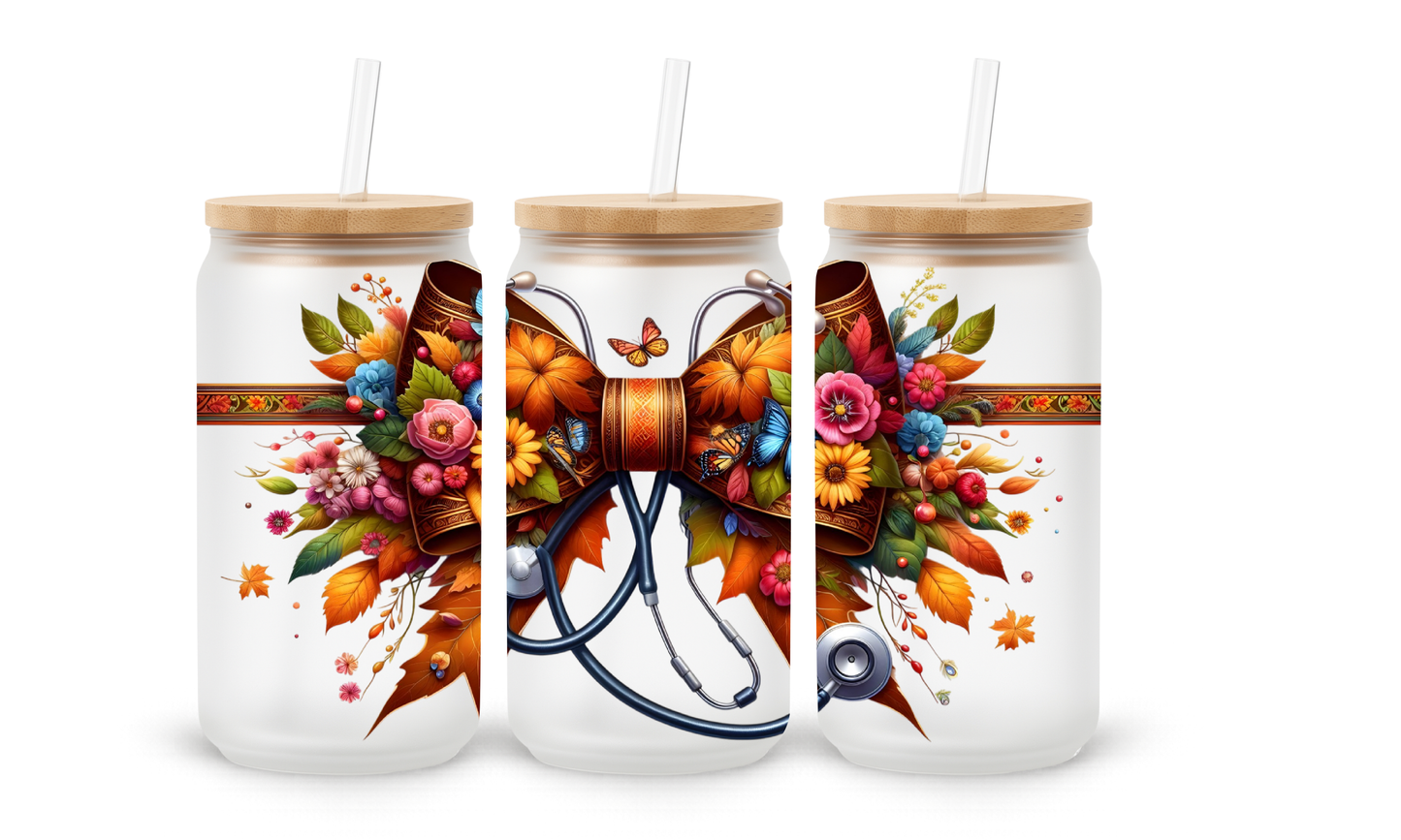 Copo de Vidro com Laço Floral de Enfermeira - 530ml