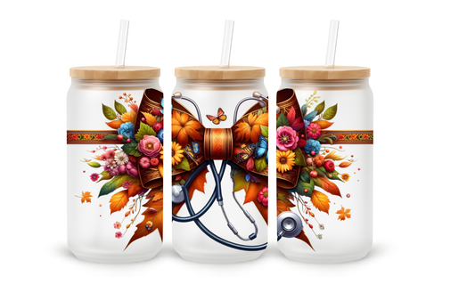 Copo de Vidro com Laço Floral de Enfermeira - 530ml