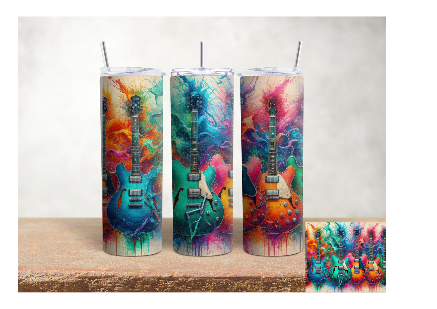 Electric Guitar Color Splash  – 20oz Stainless Steel Insulated Tumbler