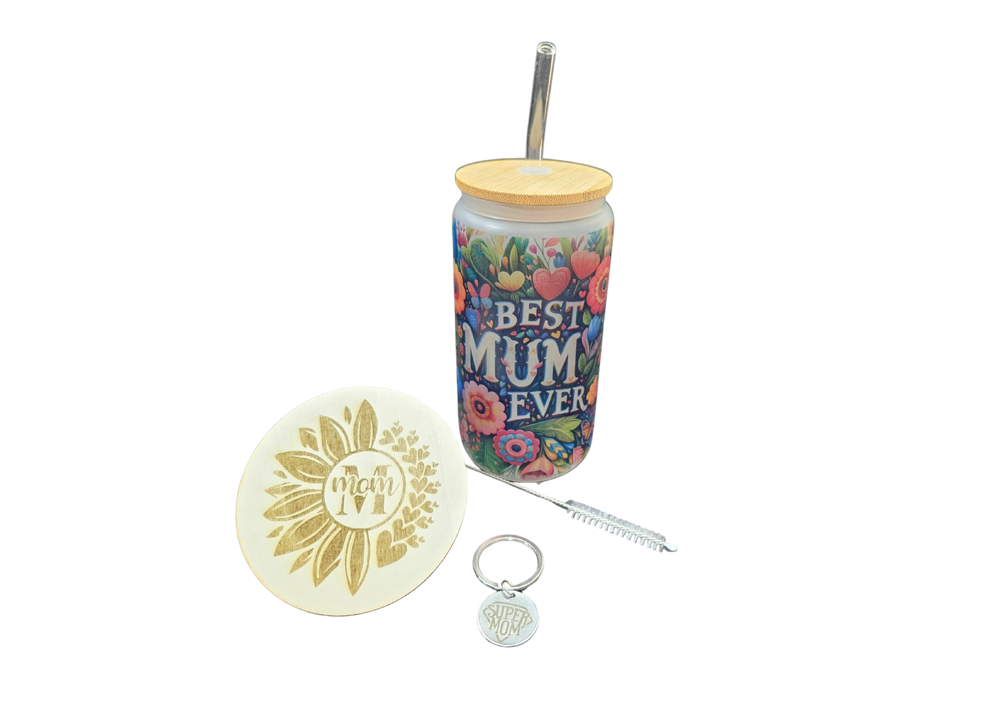 🌺 Best Mum Ever Garden, 18oz Frosted Glass Can Tumbler
