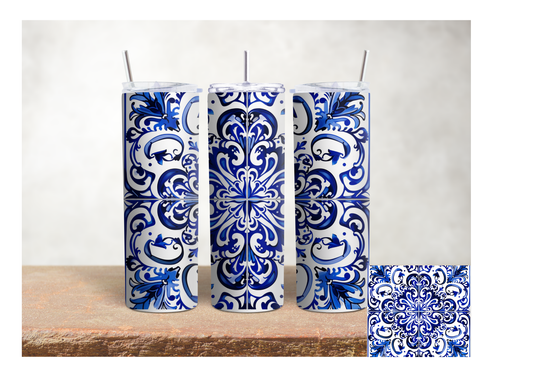 Portuguese Azulejo Blue  – 20oz Stainless Steel Insulated Tumbler