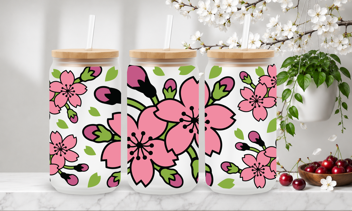 Cherry Pop Art – 18oz Frosted Glass Can Tumbler 🍒