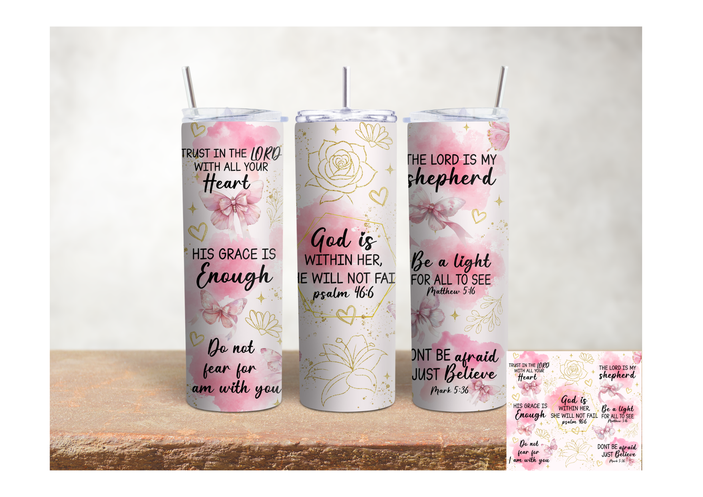 God Is Within Her Floral Scripture – 20oz Stainless Steel Insulated Tumbler
