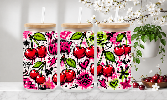 Graffiti Cherry Pop – 18oz Frosted Glass Can Tumbler 🍒