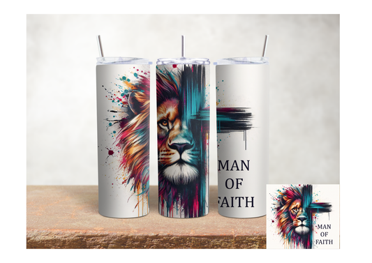 Man of Faith Lion Clolor Splash – 20oz Stainless Steel Insulated Tumbler
