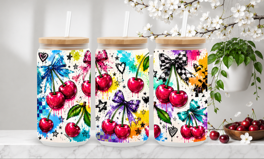 Graffiti Cherries – 18oz Frosted Glass Can Tumbler 🍒
