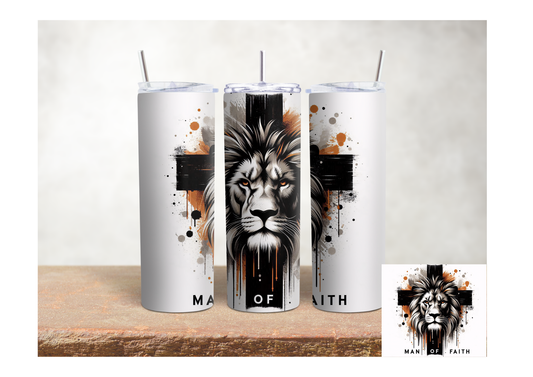 Man of Faith Lion Cross Earth Tone – 20oz Stainless Steel Insulated Tumbler