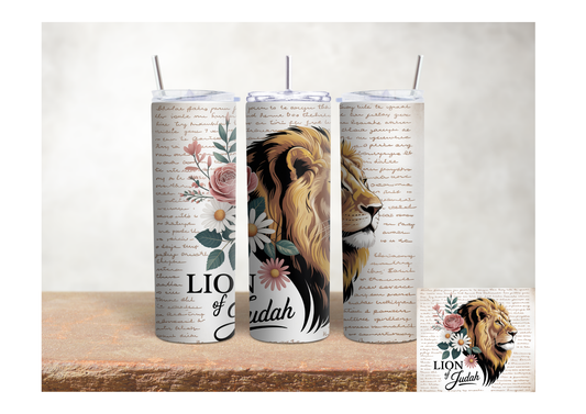 Lion of Judah White Floral Scripture  – 20oz Stainless Steel Insulated Tumbler