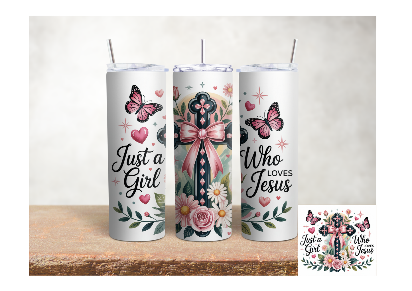 Just a Girl Who Loves Jesus Floral – 20oz Stainless Steel Insulated Tumbler