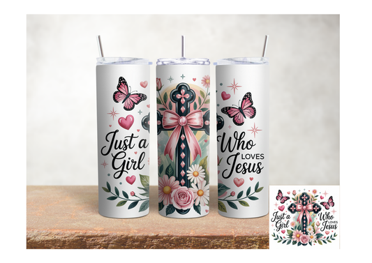 Just a Girl Who Loves Jesus Floral – 20oz Stainless Steel Insulated Tumbler