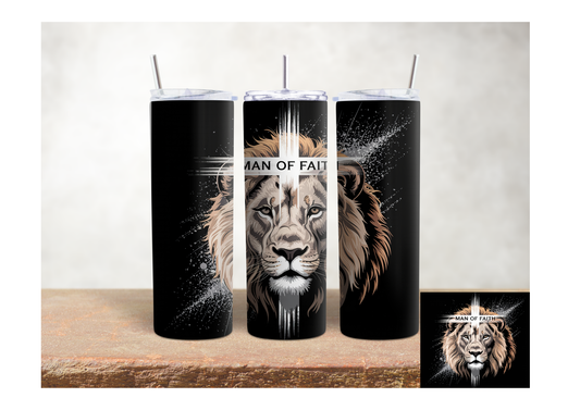 Man of Faith Black Lion Burst – 20oz Stainless Steel Insulated Tumbler