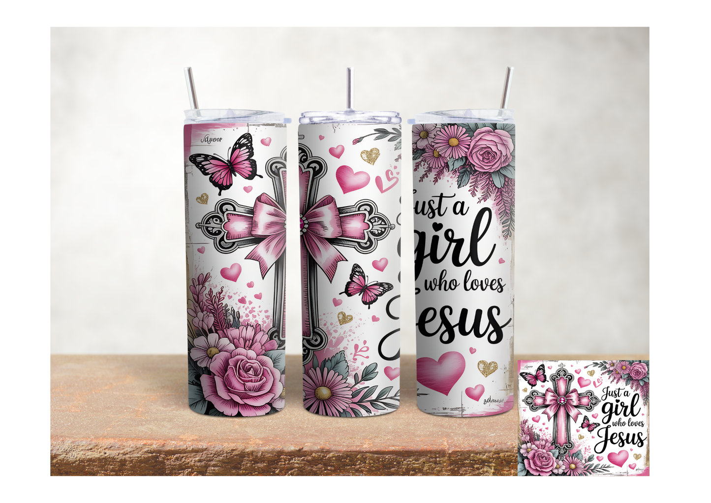 Just a Girl Who Loves Jesus Pink Floral – 20oz Stainless Steel Insulated Tumbler