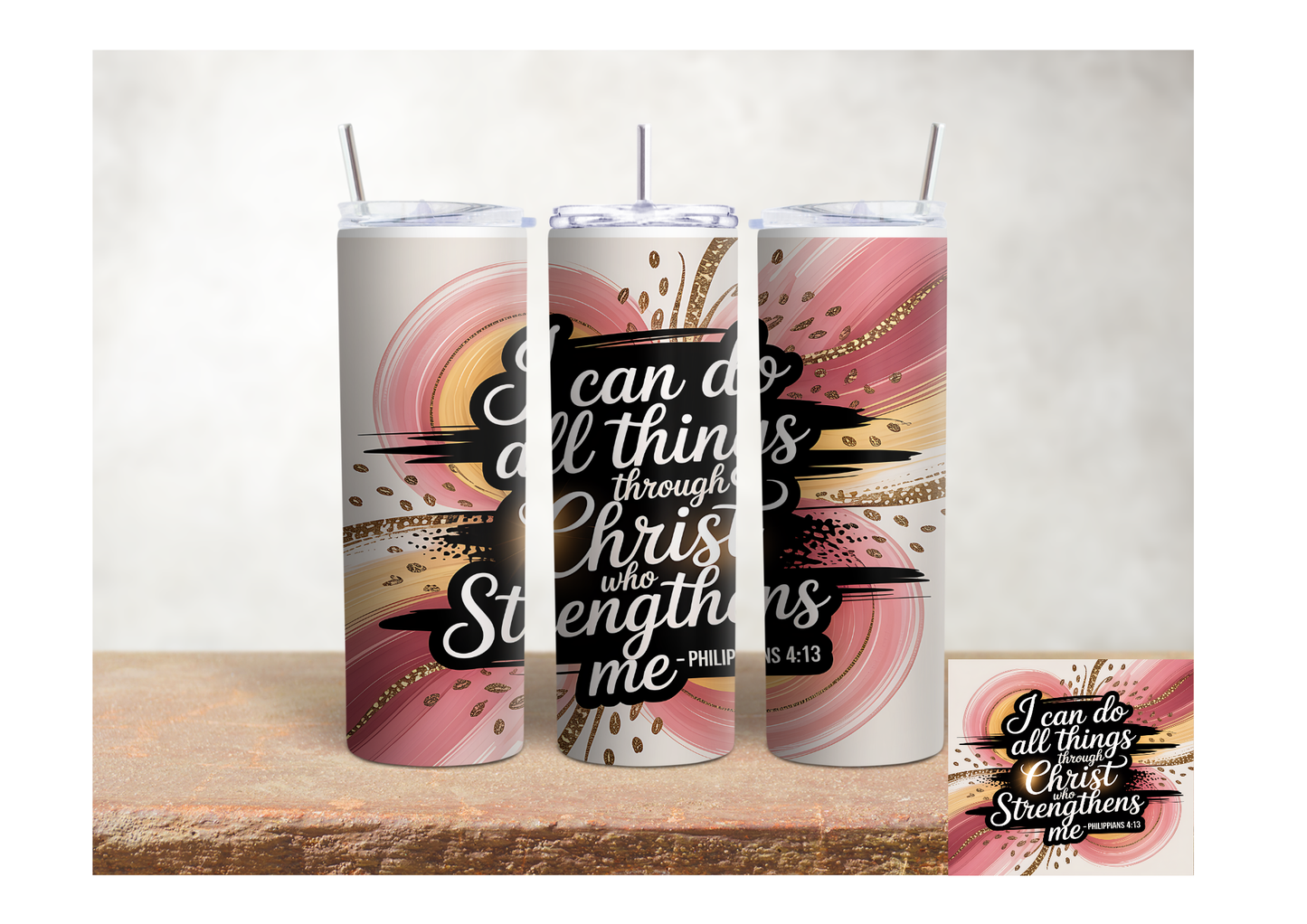 I Can Do All Things Pink Burst – 20oz Stainless Steel Insulated Tumbler