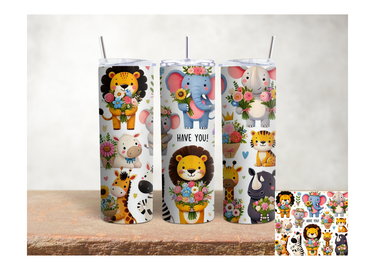 Cute Safari Animals – 20oz Stainless Steel Insulated Tumbler