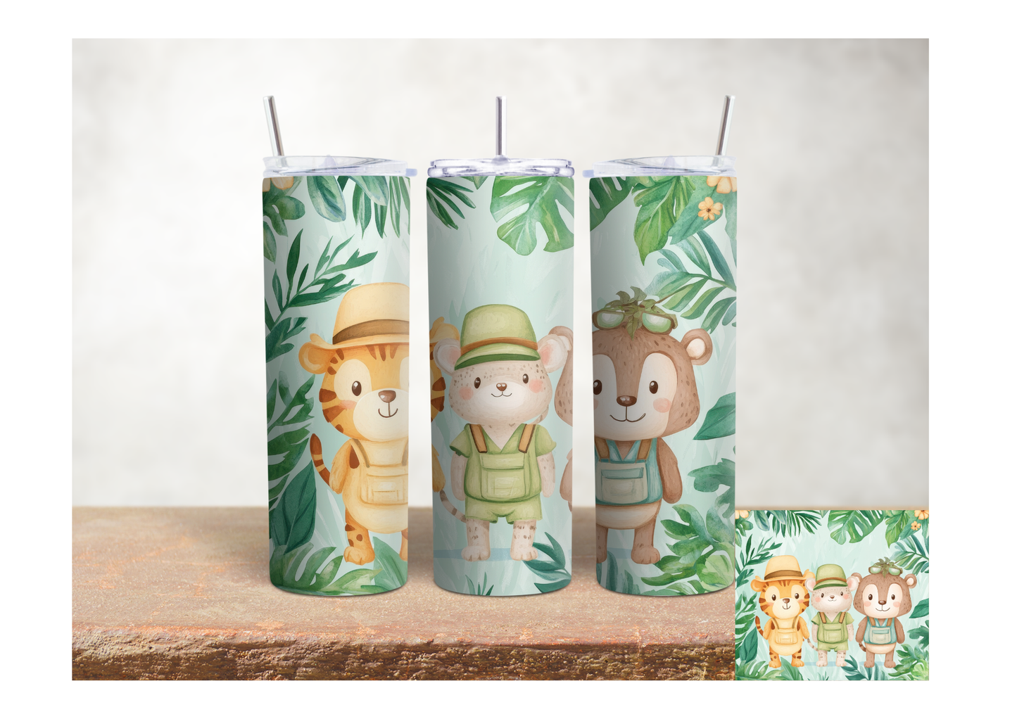Jungle Explorer Animal Friends – 20oz Stainless Steel Insulated Tumbler