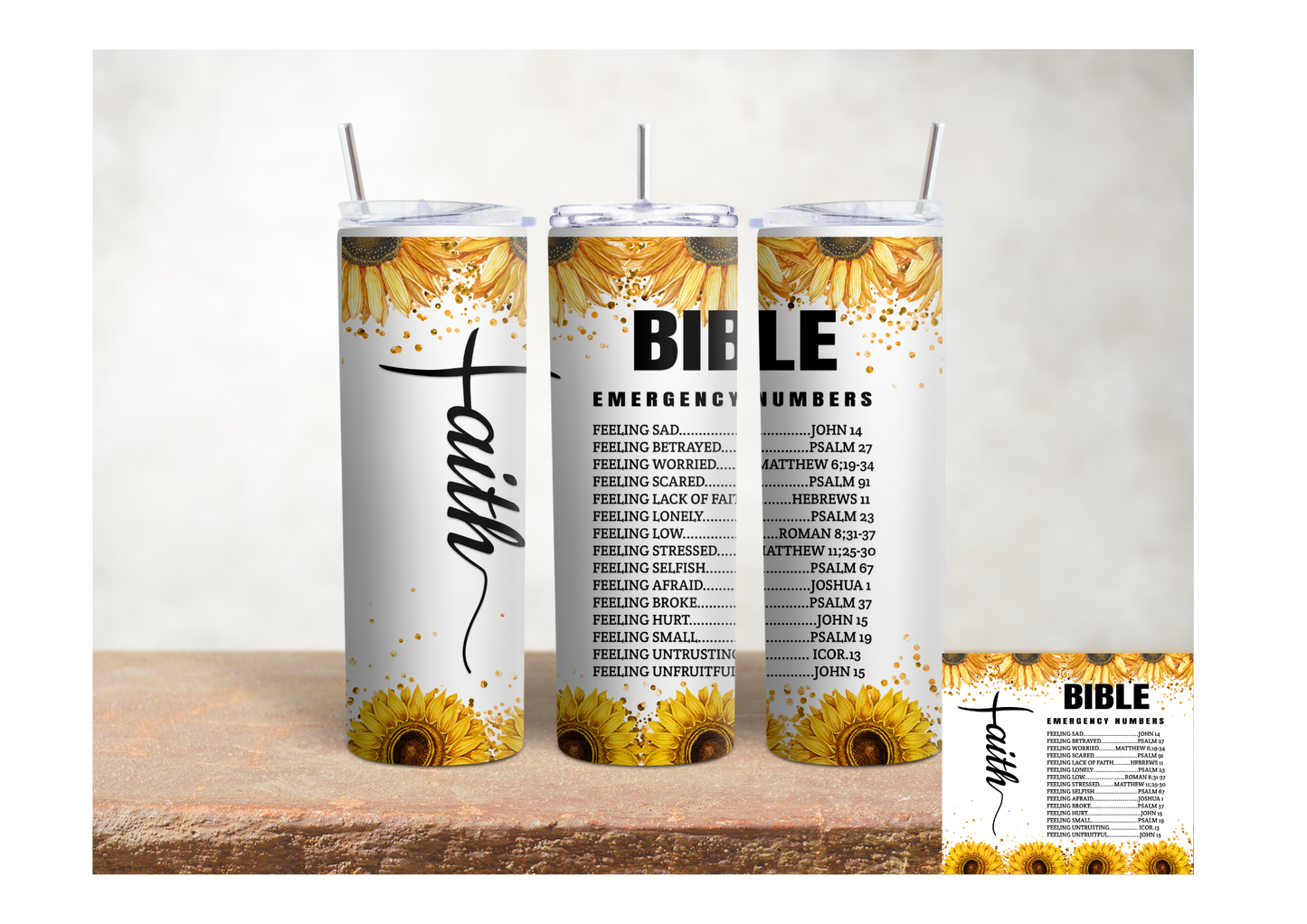 Bible Emergency Numbers Sunflower – 20oz Stainless Steel Insulated Tumbler