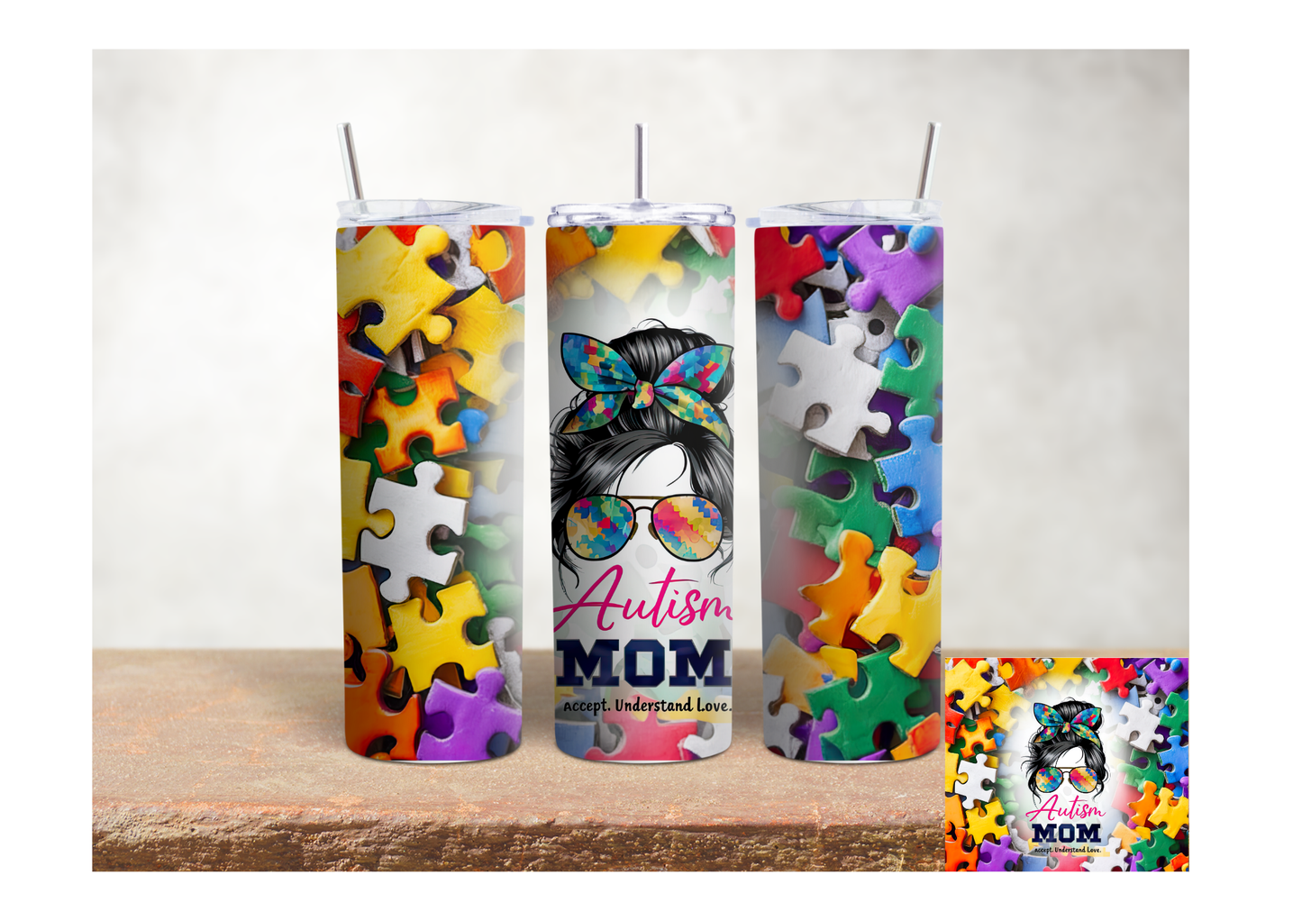 Autism Mom Puzzle Pieces – 20oz Stainless Steel Insulated Tumbler