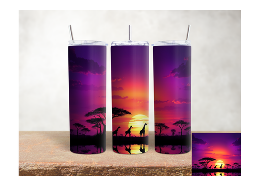 African Sunset Giraffe Silhouette – 20oz Stainless Steel Insulated Tumbler