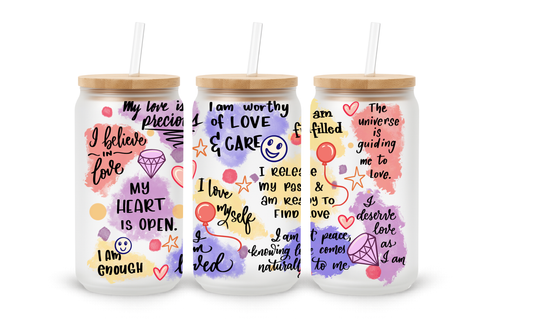 Copo de Vidro de 530 ml com Citações Motivacionais Coloridas