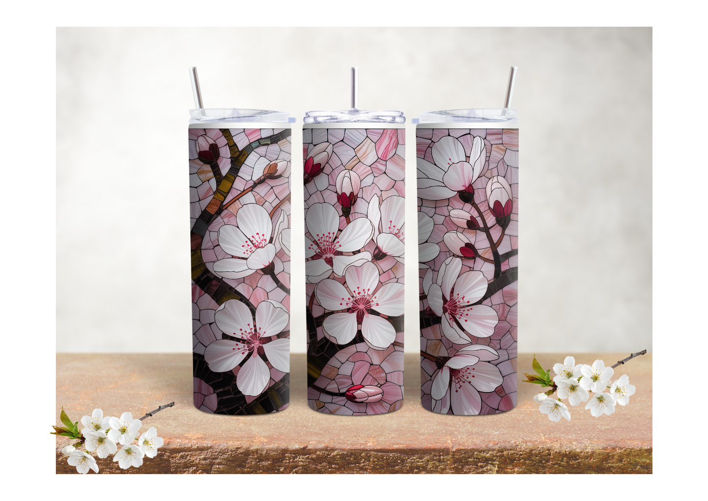 Stained Glass Cherry Blossom – 20oz Stainless Steel Insulated Tumbler 🍒