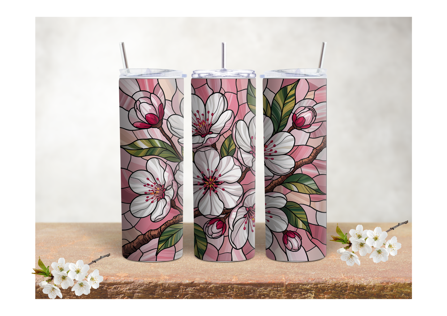 Stained Glass Blossom Garden – 20oz Stainless Steel Insulated Tumbler 🍒