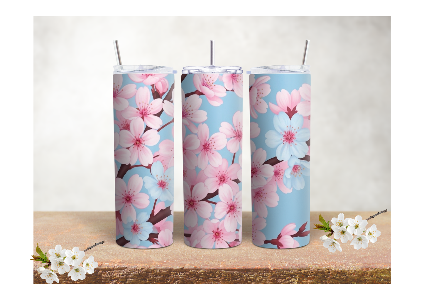 Blue Sky Cherry Blossom – 20oz Stainless Steel Insulated Tumbler 🍒