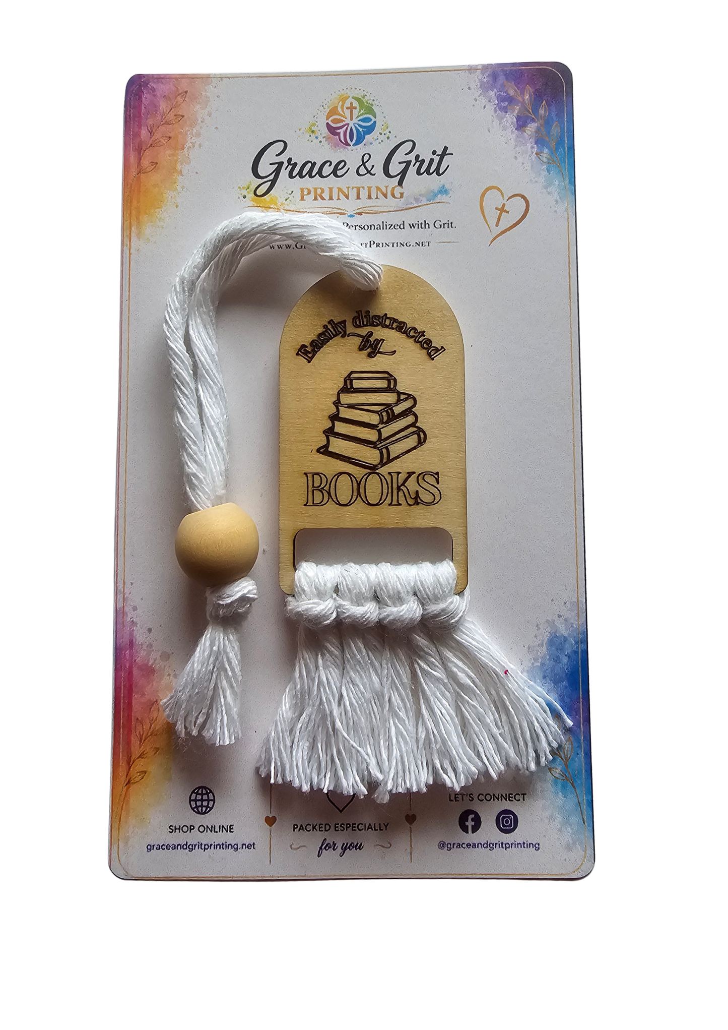 Easily Distracted By Books - Macramé Wooden Bookmark