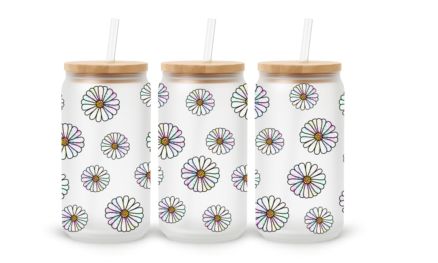 Copos de Vidro com Padrão de Margaridas Minimalista - 530ml