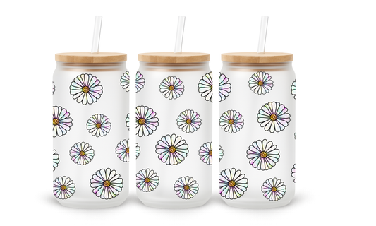 Copos de Vidro com Padrão de Margaridas Minimalista - 530ml