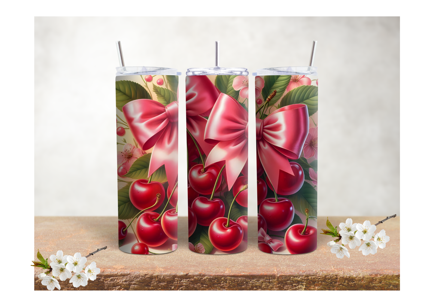 Cherry Ribbon Luxe – 20oz Stainless Steel Insulated Tumbler 🍒