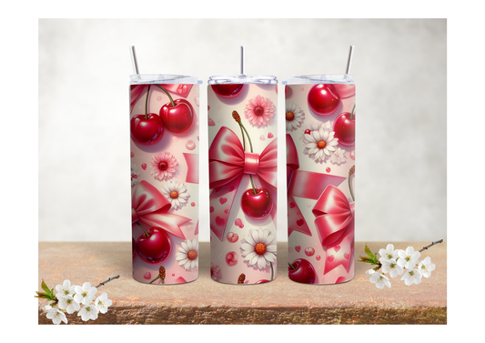 Cherry Daisy Delight – 20oz Stainless Steel Insulated Tumbler 🍒