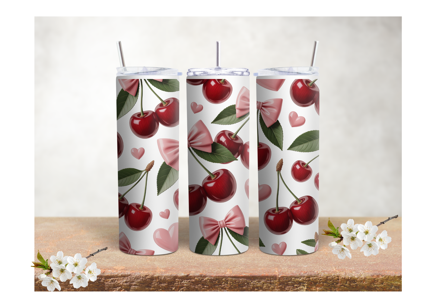 Sweetheart Cherry Bows – 20oz Stainless Steel Insulated Tumbler 🍒