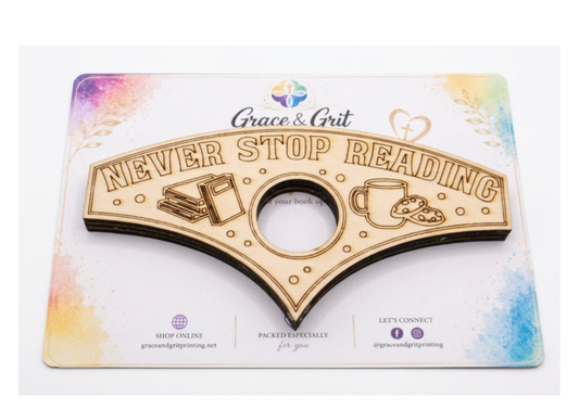 Never Stop Reading Book Buddy – Wooden Page Holder for Comfortable Reading