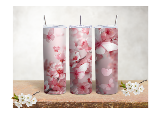 Pink Butterfly Blossom – 20oz Stainless Steel Insulated Tumbler 🍒